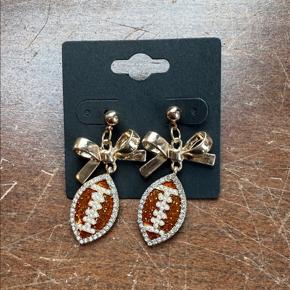 Gold and Orange Football Earrings